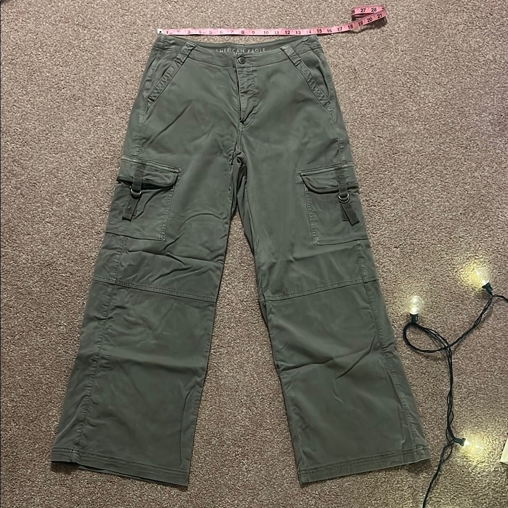 Olive Cargo Straight Flare Pants